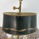Louis XVI style two-light bouillotte lamp, green lampshade, hand-painted
