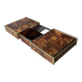 Table basse en bois de bouleau et métal en laiton avec bar intégré par Maison Lancel