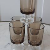 Set of 5 small glasses in smoked glass Made in France 70s