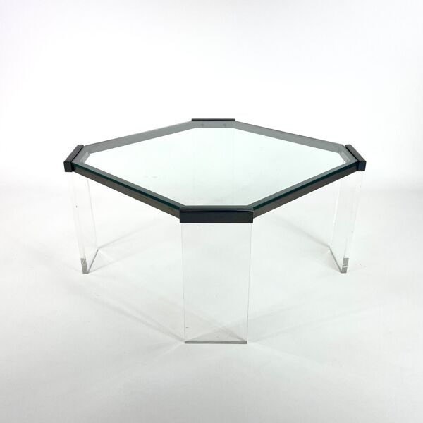 Table basse eightie's verre et plexiglas