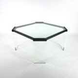 Table basse eightie's verre et plexiglas
