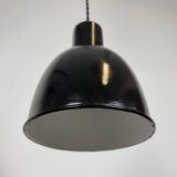 Small Industrial Black Enamel Ceiling Lamp, 1950s