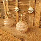 Swan neck wall lights in brass and Clichy glass