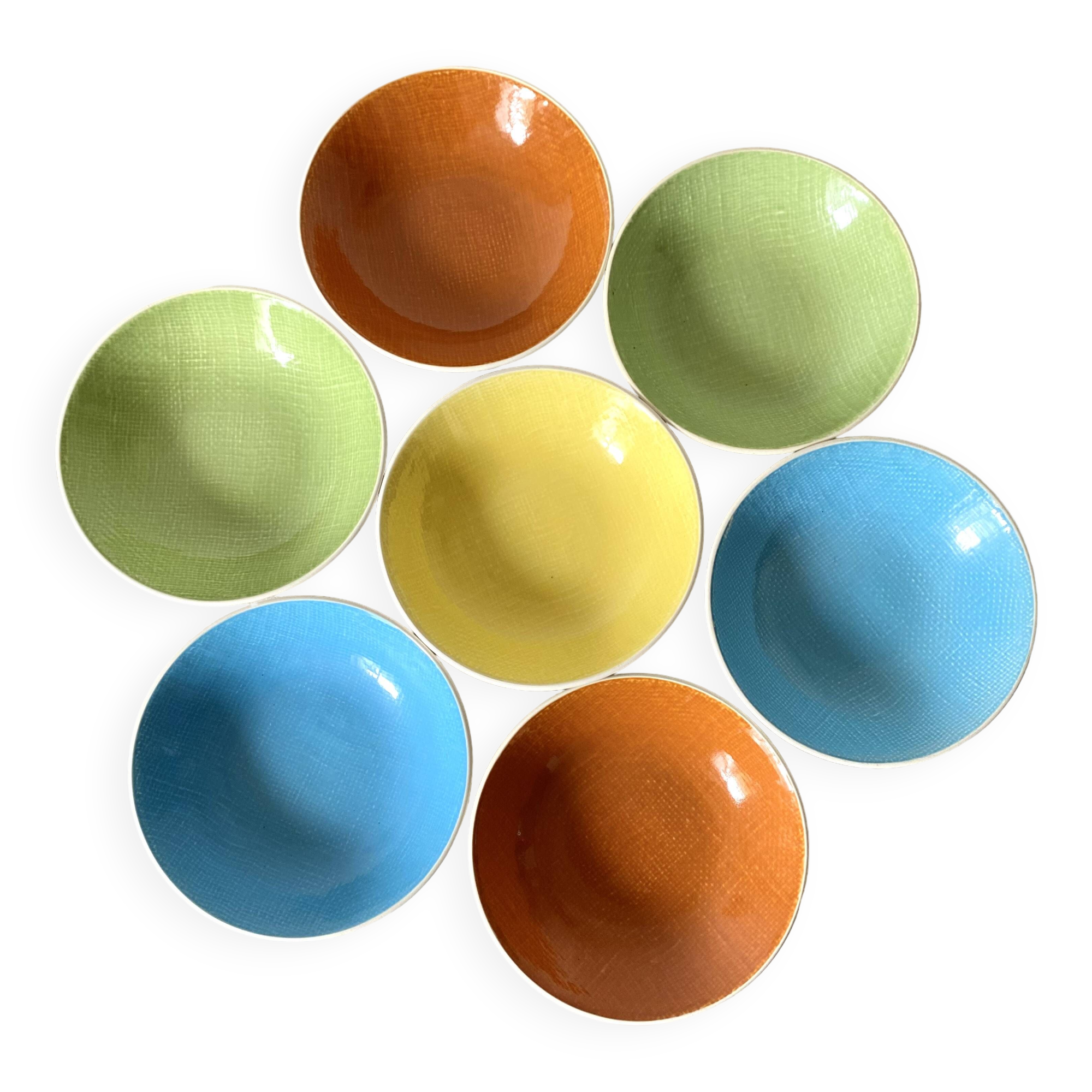 Salins France colored soup plates, Deauville model, 50s-60s