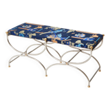 Brass jacquard steel curule bench from Maison Jansen circa 1960