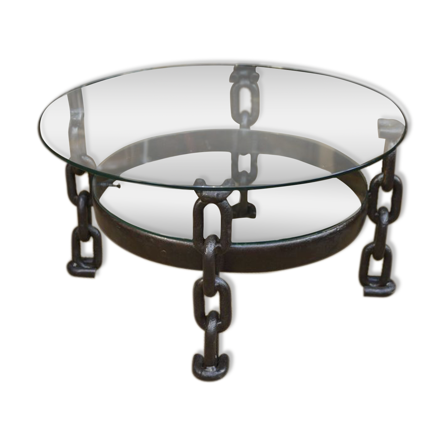 Round coffee table steel chain links 1970