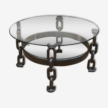 Round coffee table steel chain links 1970