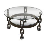 Round coffee table steel chain links 1970