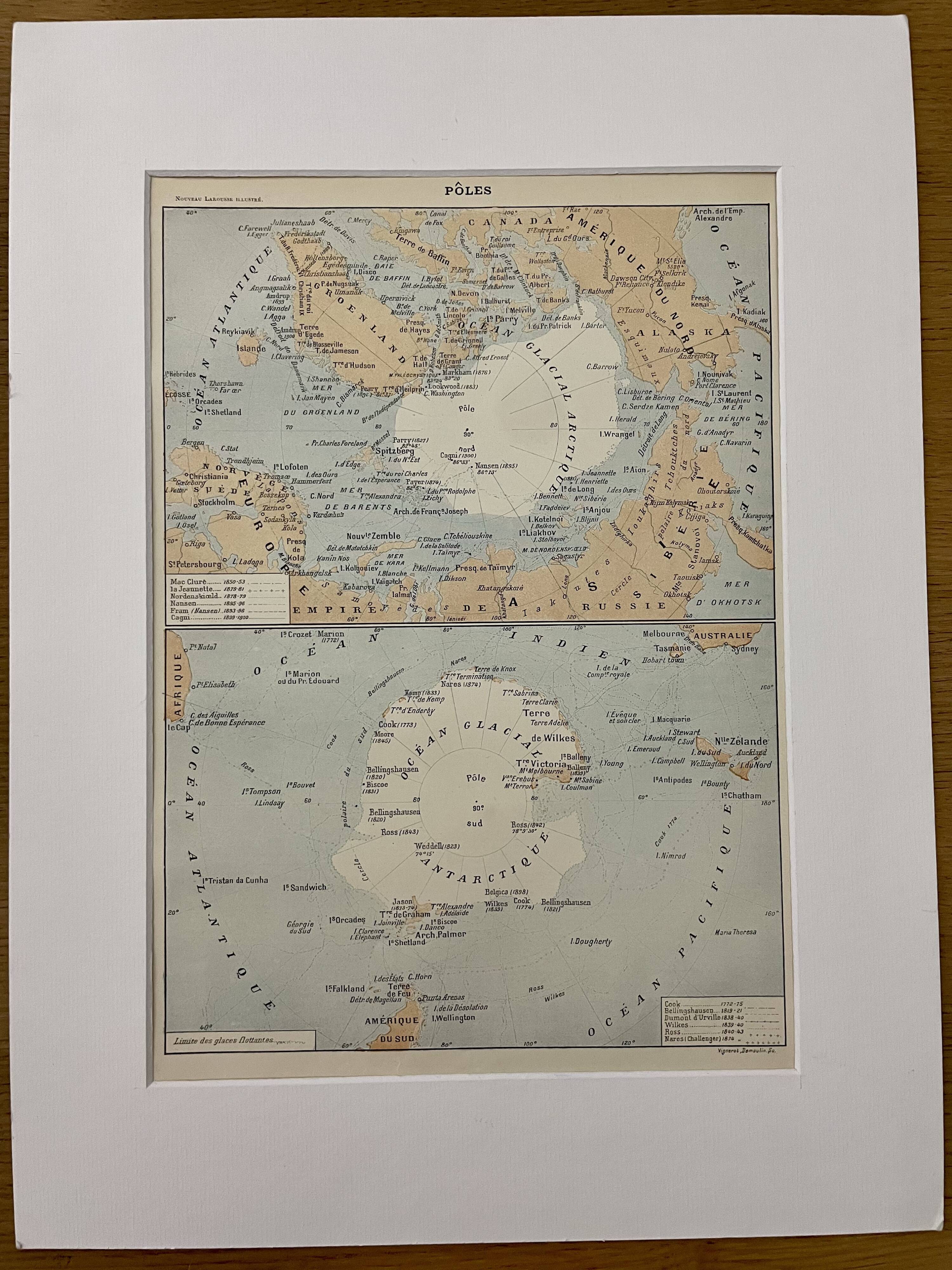 Lithograph map on the poles - 1900