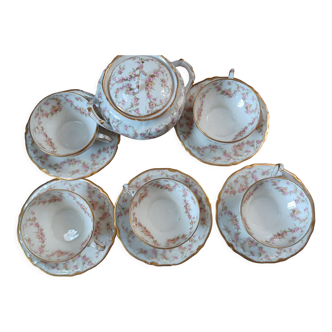 Tea set package sugar bowl plus five saucers and plates decorated with roses