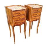 Pair of bedsides style Louis XV marble marquetry