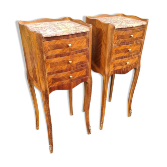 Pair of bedsides style Louis XV marble marquetry