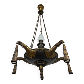 Extraordinary Art Deco chandelier with bronze eagles.
