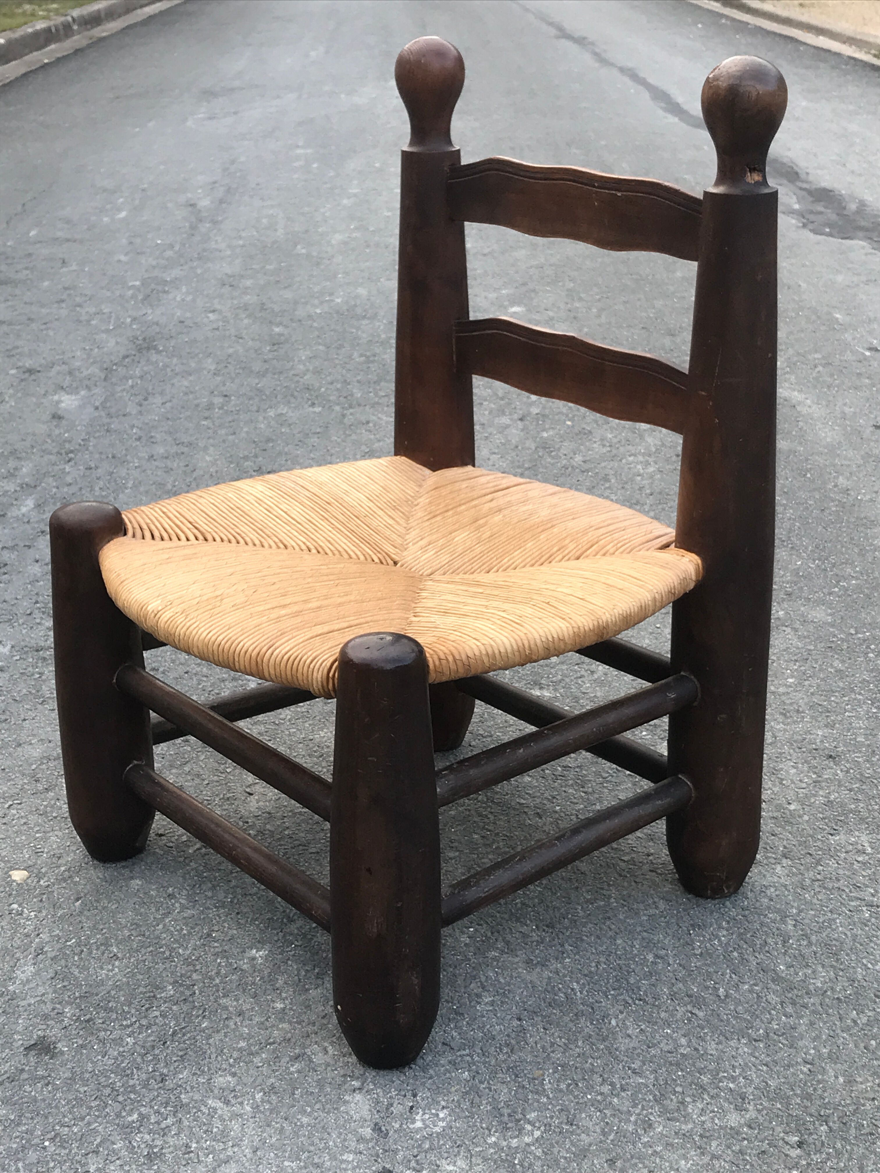 Low chair oak and straw vintage 1950