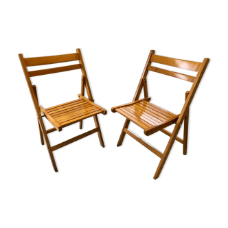 Paire de chaises pliantes années 80 en hêtre blond