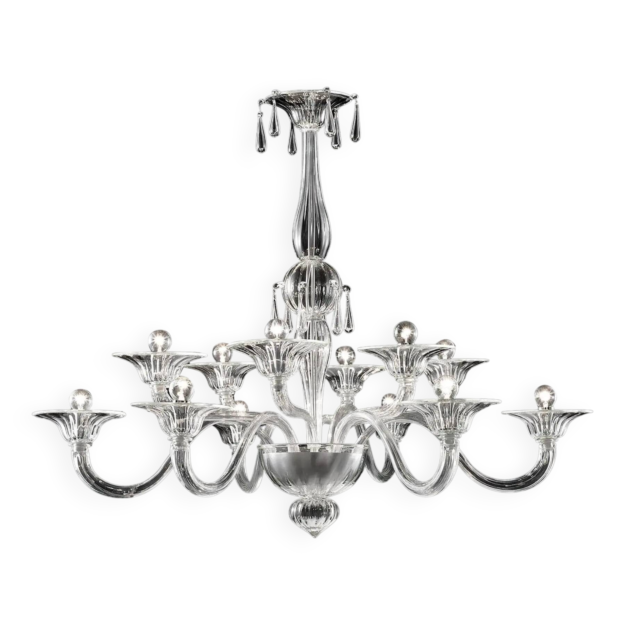 Chandelier en verre de Murano vénitien transparent élégant