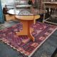 Vintage round wooden table and glass top, Czech, 1960, central leg