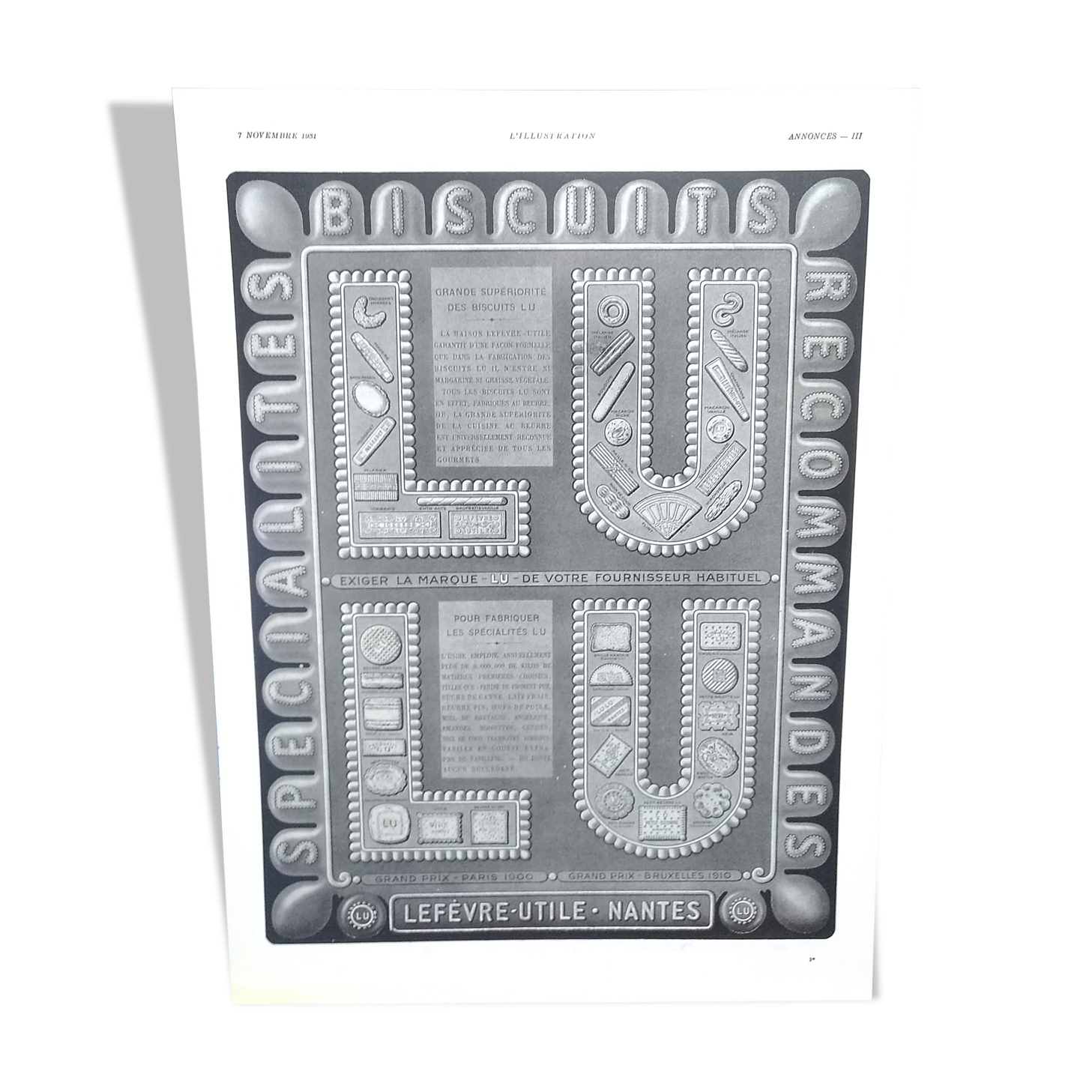 Lu Nantes advertisement with Mat hot lamination from period review 1931