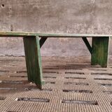 Old wooden bench side table grass green