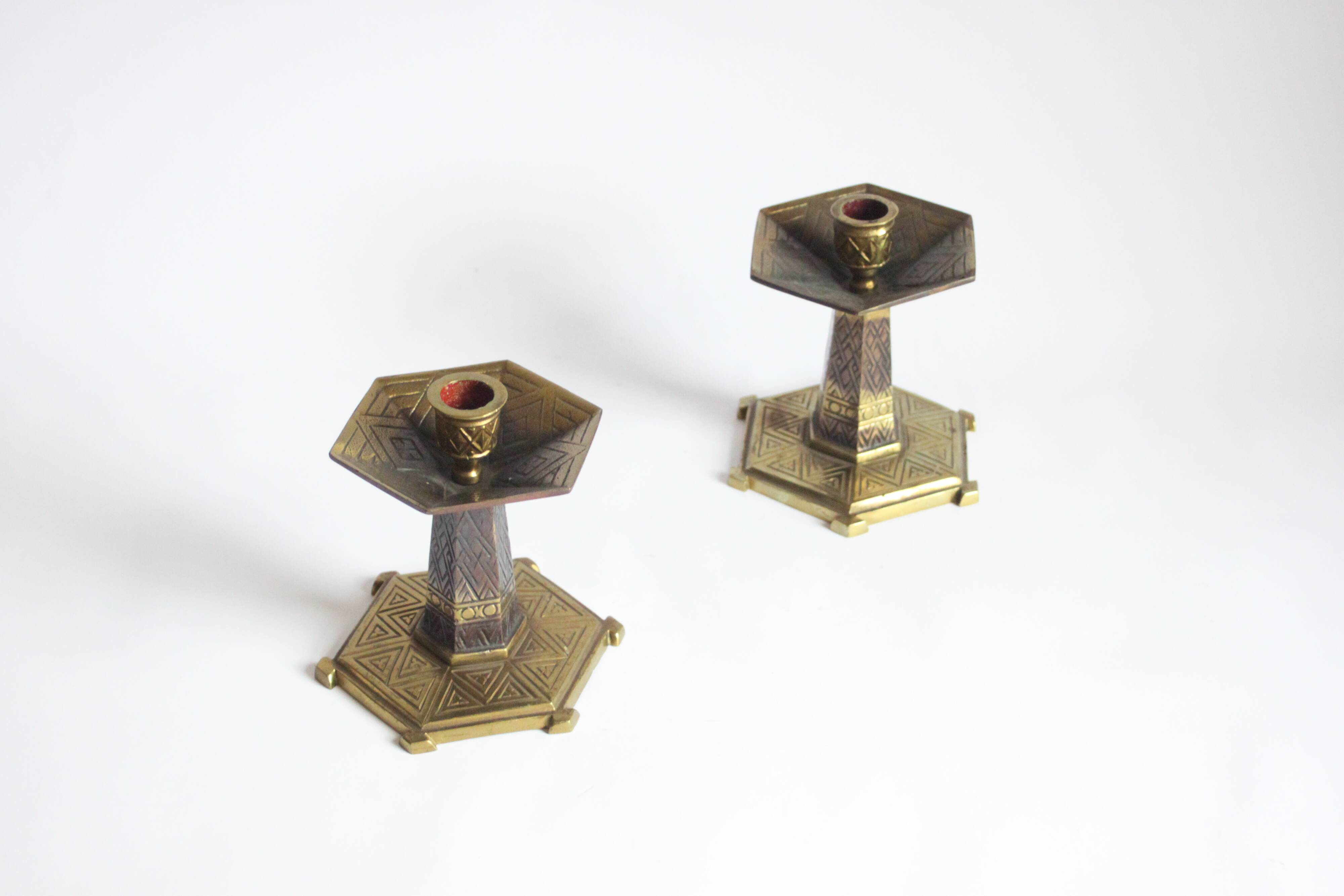 Art deco altar candle sticks in brass, 1920s