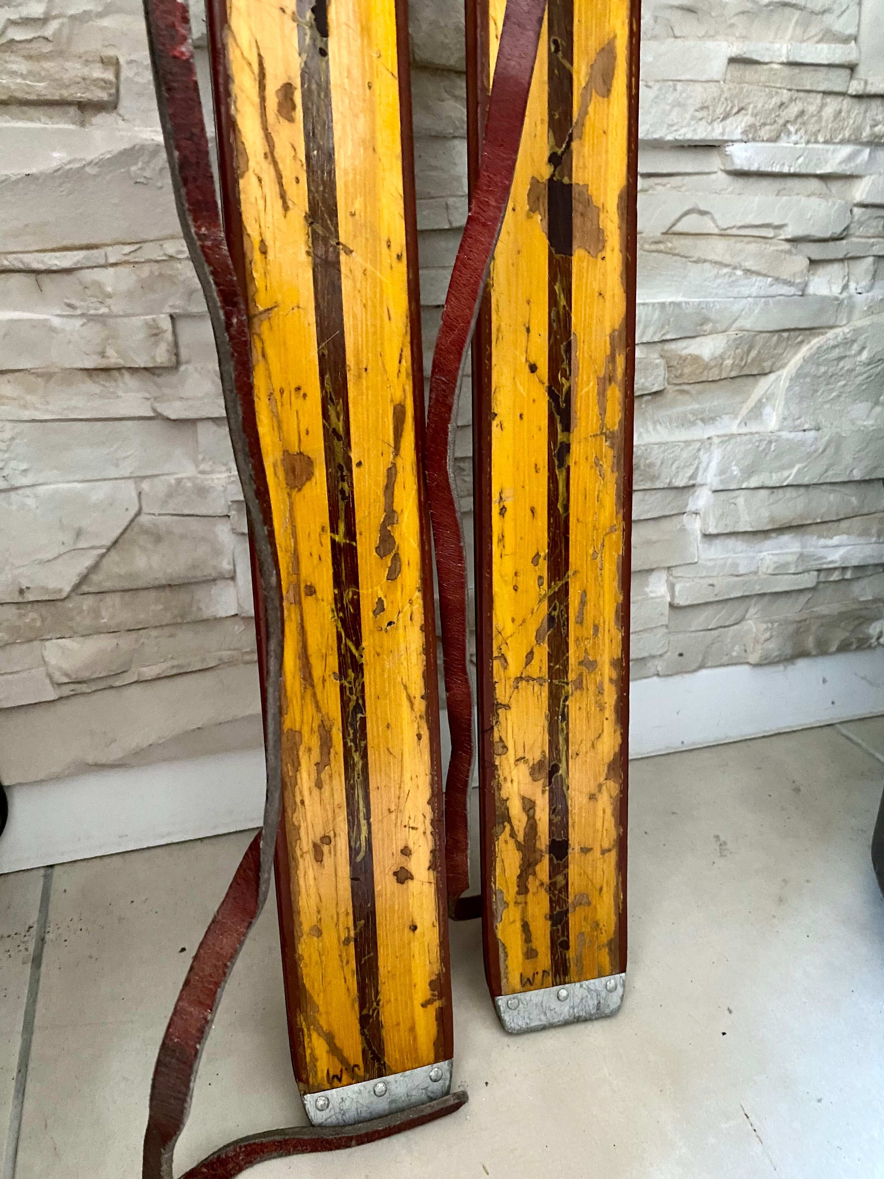 Vintage wooden Rossignol Hickory ski pair