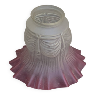 White and pink frosted glass globe with art deco drape effect