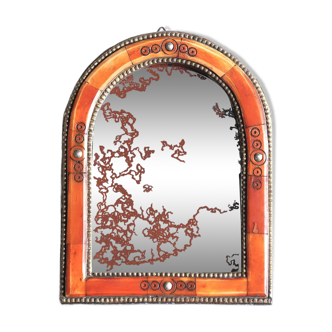 Petit miroir Marocain, cadre en os teinté, années 70