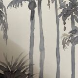 Signed monochrome watercolor painting “sunset over the palm trees”