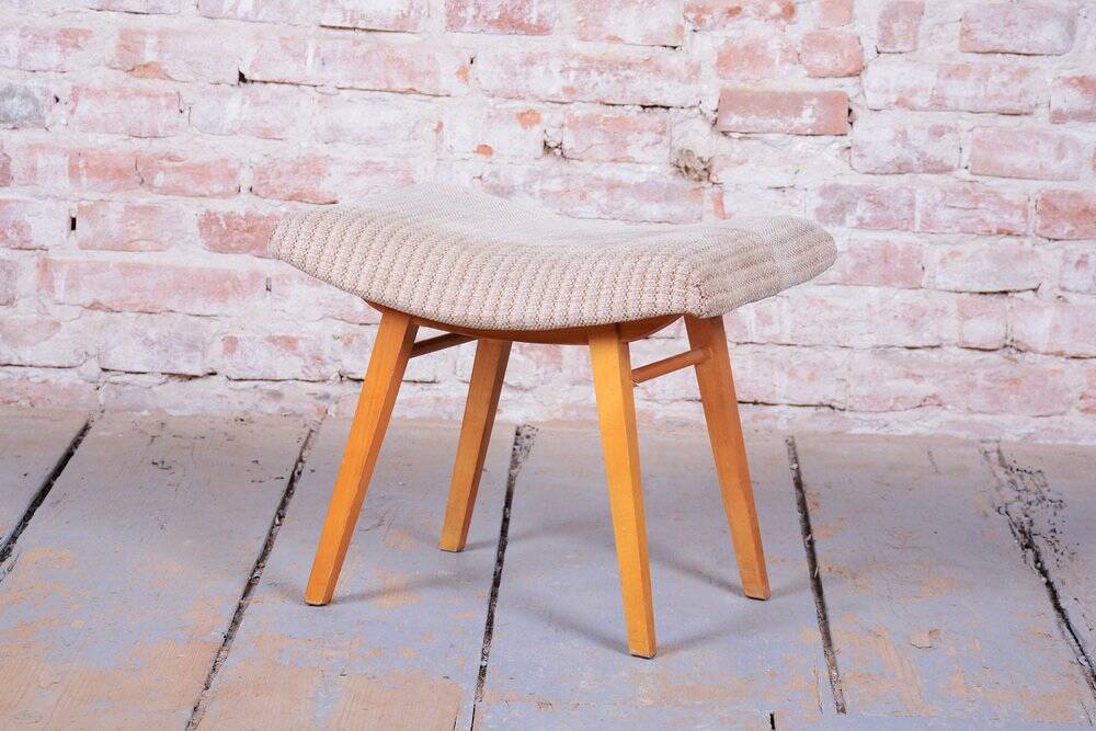 Mid-Century Stool in Upholstery and Beech, Slovakia, 1960s