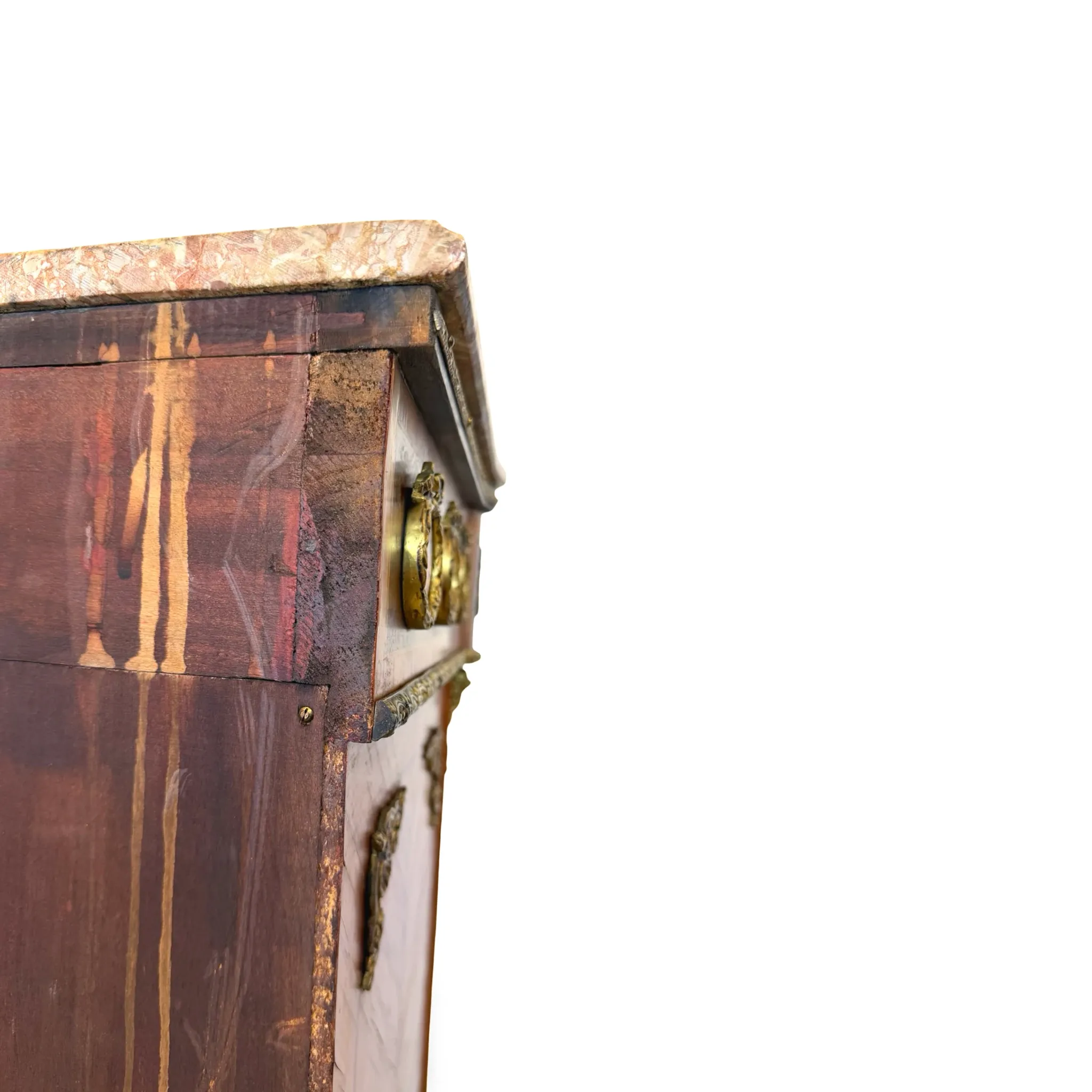 An antique French Louis XVI-style marble-top side cabinet