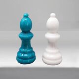 1970s Gorgeous Turquoise and White Chess Set in Volterra Alabaster Handmade Made in Italy