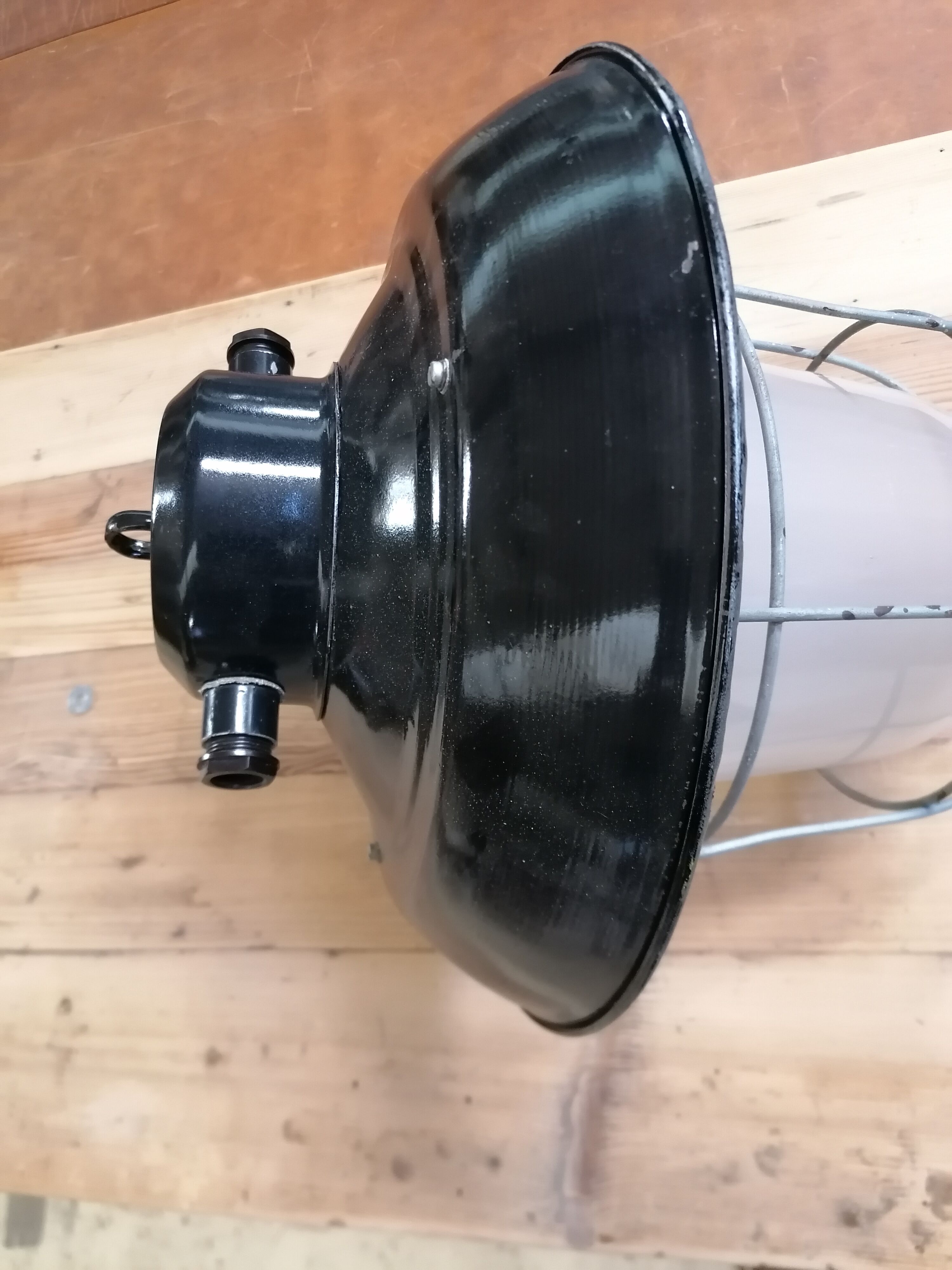 Set of 3 vintage Czech industrial pendant lights, 1950s