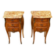 Pair of bedside tables in marquetry – veined marble top – Louis XV style