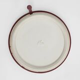 Vintage pouf with storage in dark red faux leather, France ca. 1950