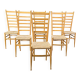 Ensemble de 6 chaises en bois de hêtre à dossier échelle italiennes, années 1970.