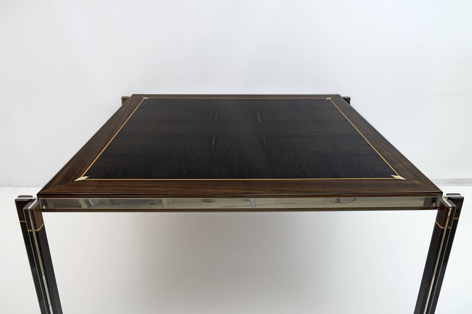 Paolo Barracchia Italian Steel and Inlaid Wood Dinning Table by Roman Deco