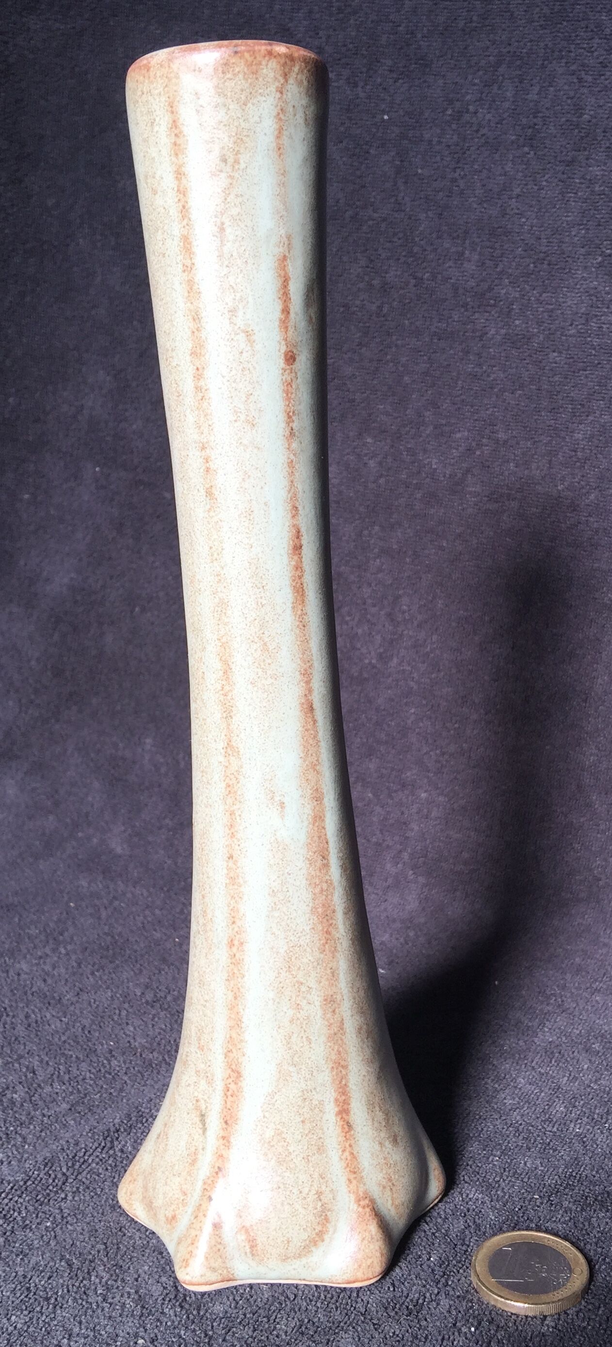 Gooseneck vase flammé green and brown sandstone Vallauris
