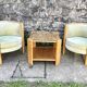 Pair of barrel-shaped armchairs in beech and almond green velvet by Maison Rosello