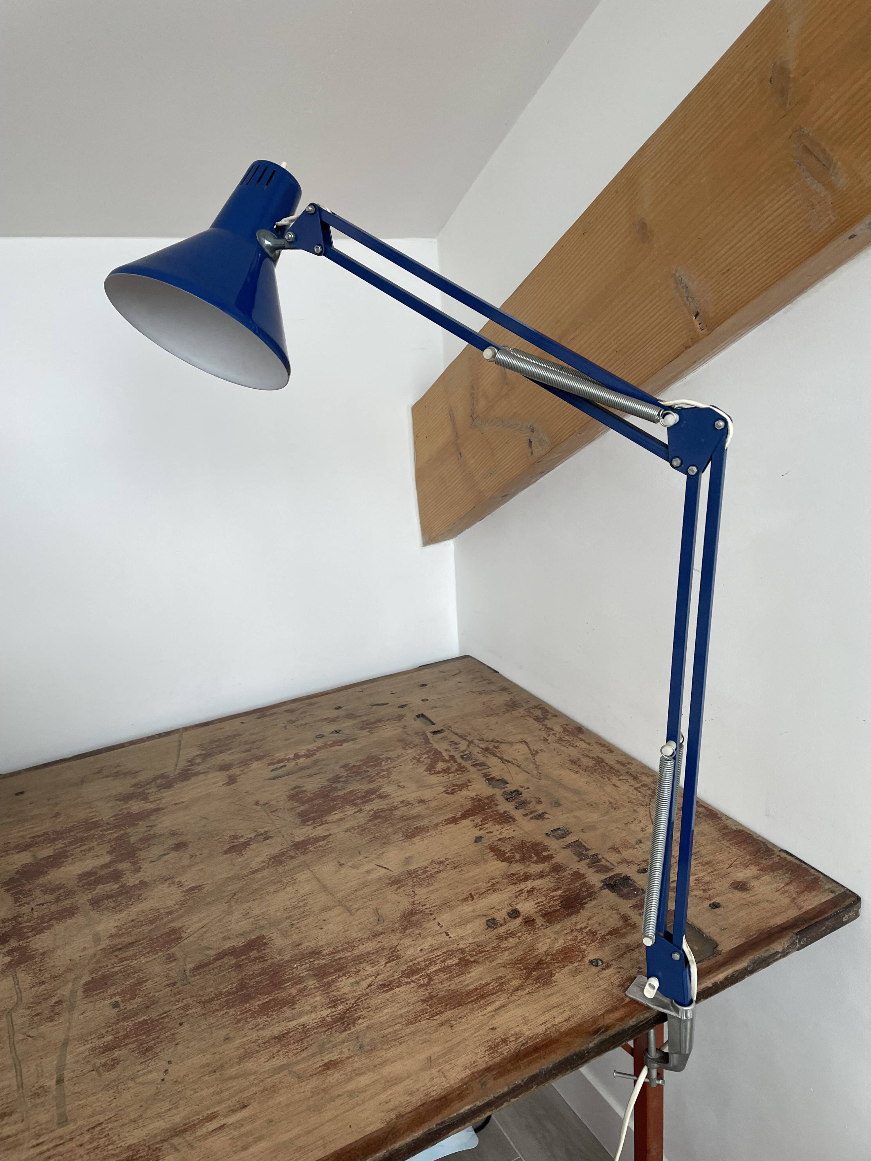 Vintage, architect lamp, articulated lamp, Twist brand, Model T1, 1970s, blue, décor