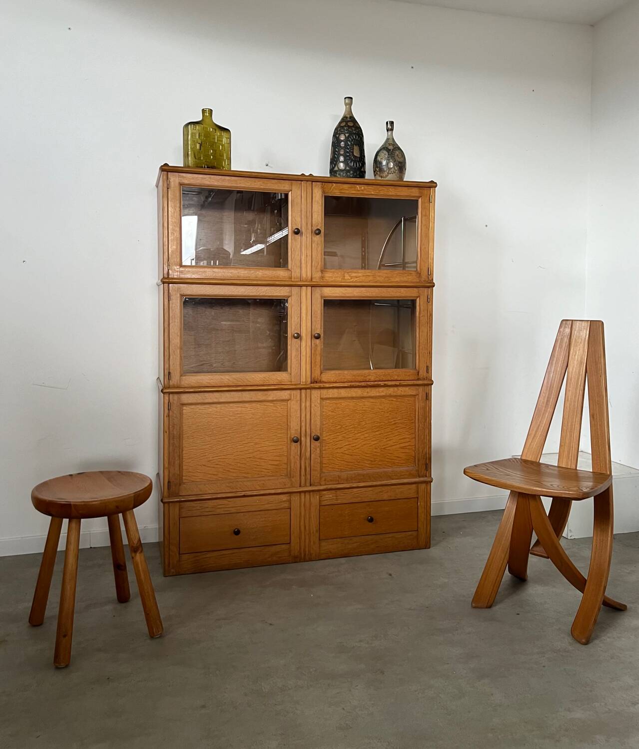 Old MD storage furniture bookcase design Martin Dupuis light oak 1950s vintage