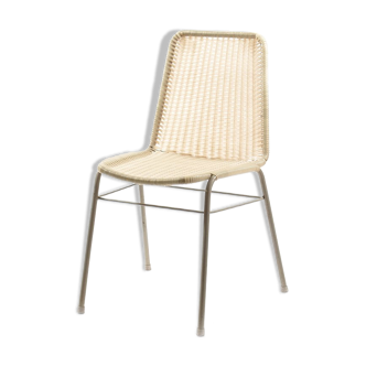 Industrial Metal Chair With Plastic Weaving, Czechoslovakia, Circa 1970