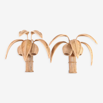 Pair of rattan coconut wall lamps