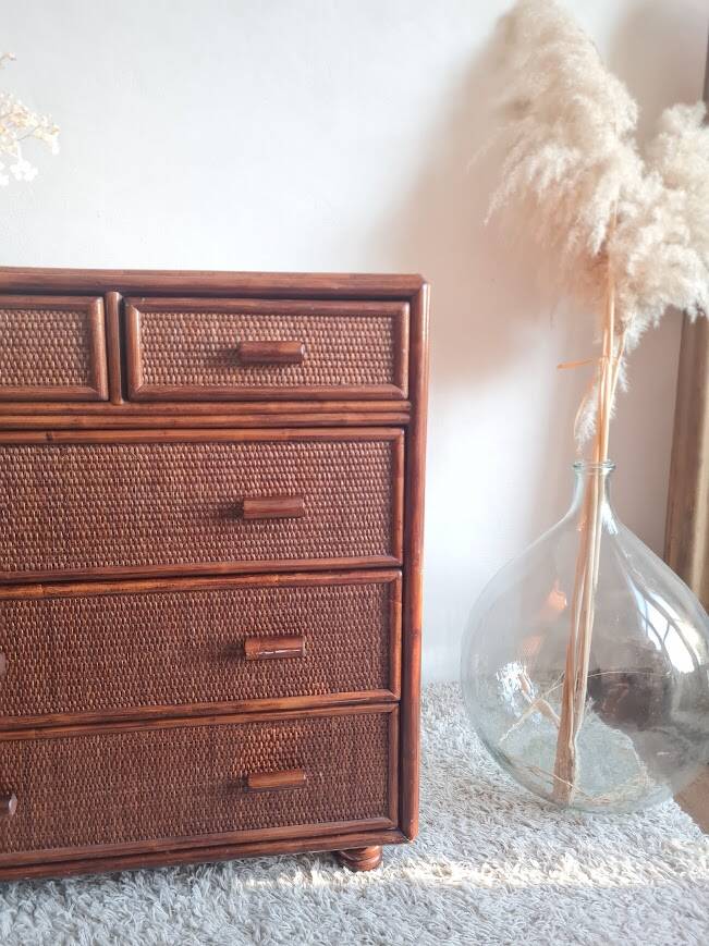 Vintage rattan chest of drawers circa 1960s