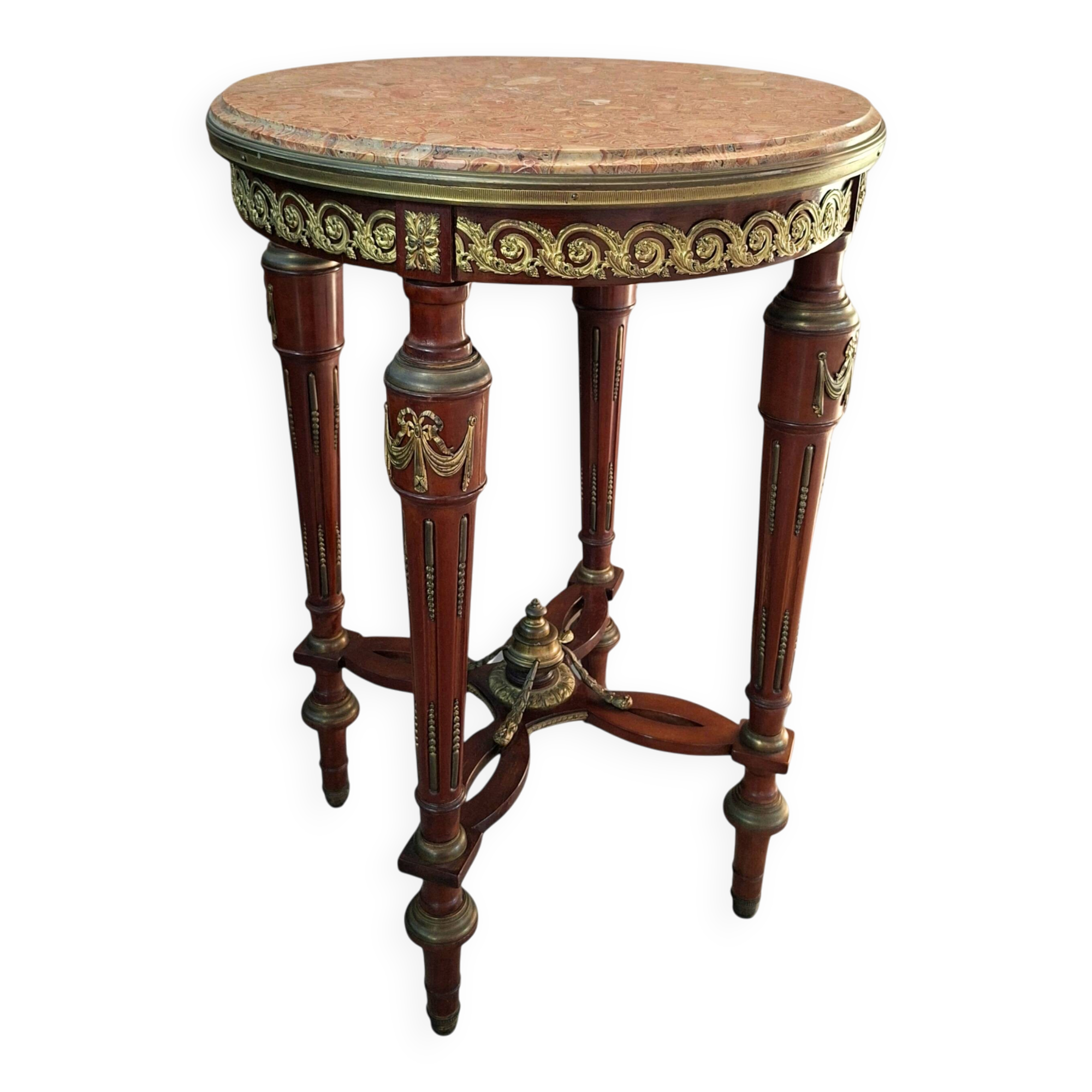 Guéridon Neoclassico in Mogano e Marmo Rosso Fine '800