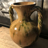 Handled vase in enameled ceramic, stamp to identify