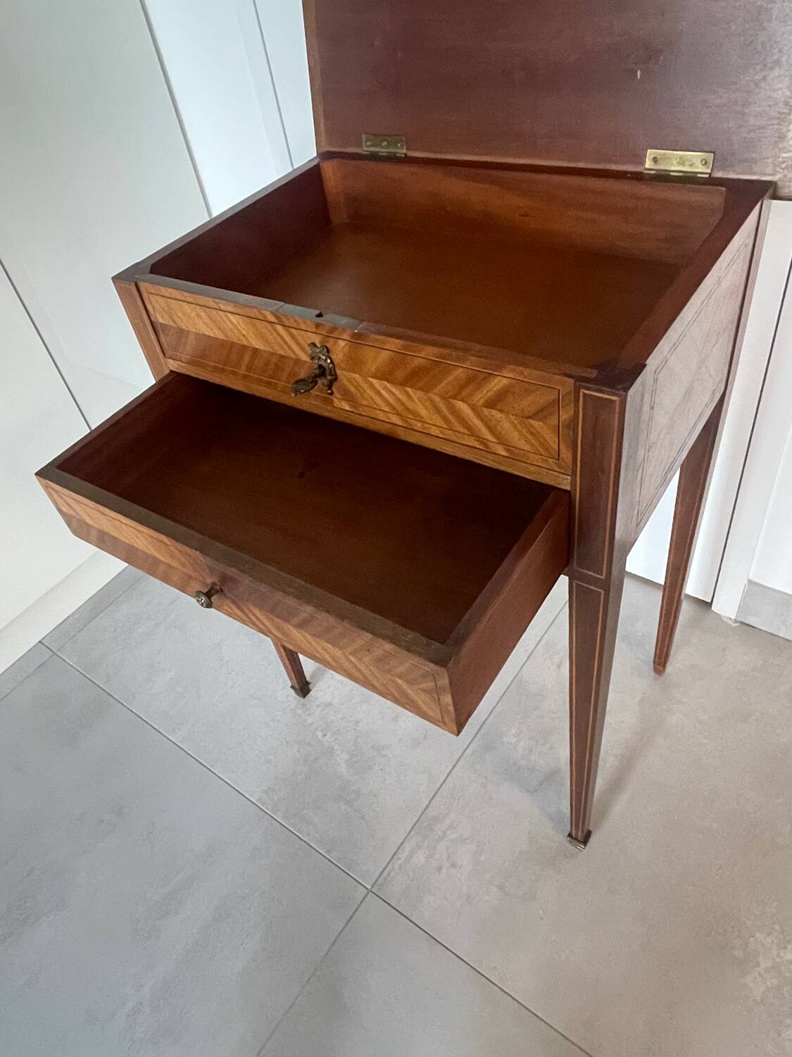 Directoire marquetry console in mahogany