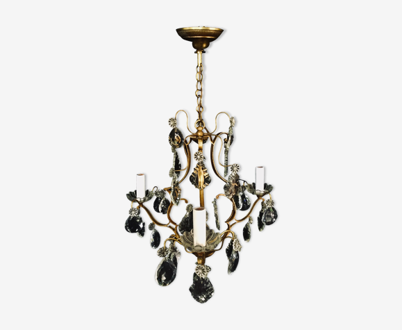 Lustre cage à 3 lumières en bronze et cristal