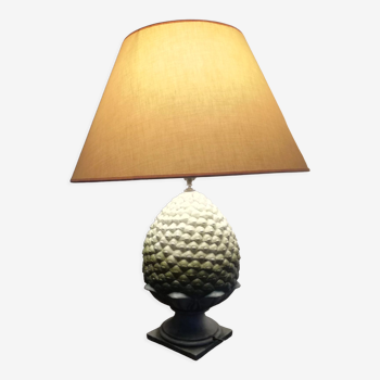 Lampe chaumette faience forme pomme de pin verte  45x22 cm
