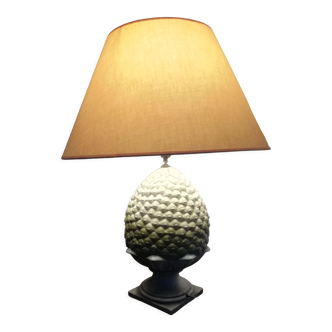 Lampe chaumette faience forme pomme de pin verte  45x22 cm