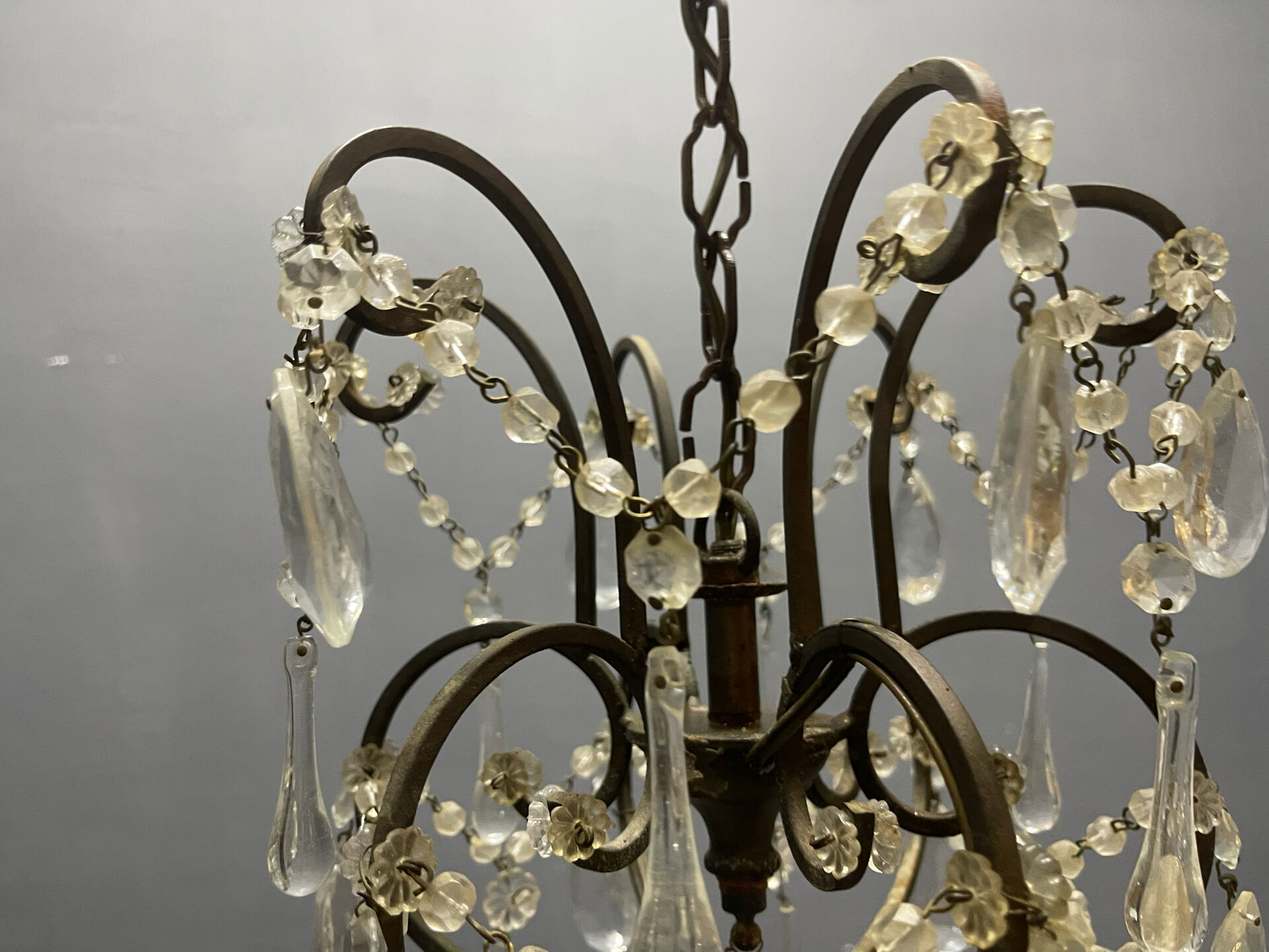 Wrought Iron Murano Glass Chandelier 1950’s 